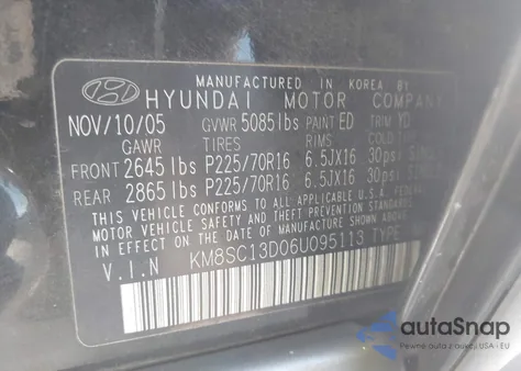 2006 Hyundai Santa Fe Gls from USA, damaged, VIN KM8SC13D06U095113